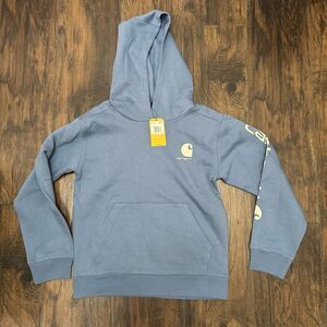 NWT Carhartt Boys Youth Medium Blue Hoodie Sweatshirt TS6581-B Logo